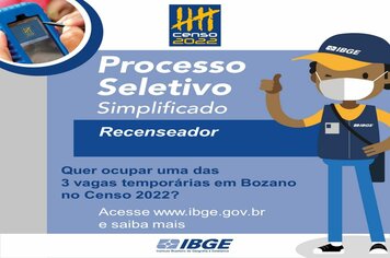 Município de Bozano terá três vagas no processo seletivo para o Censo do IBGE