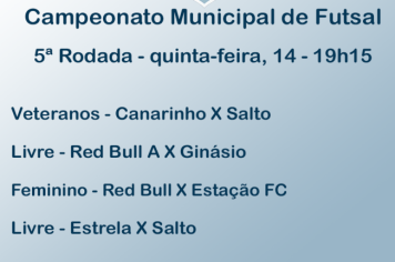 Quinta rodada do Municipal de Futsal acontece nesta quinta-feira, 14