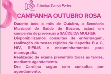 Saúde de Bozano intensifica atendimentos durante o Outubro Rosa