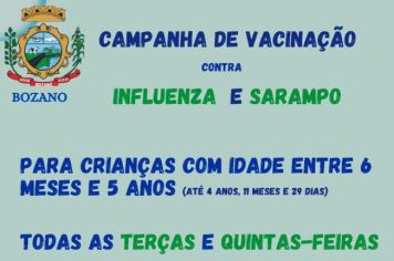 Vacinação contra a gripe e sarampo ocorrem em dias específicos em Bozano