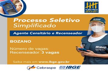 IBGE abre três vagas para recenseador em Bozano