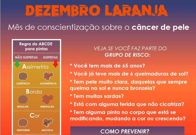 Campanha Dezembro Laranja busca conscientizar sobre a prevenção ao câncer de pele
