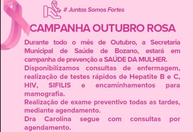 Saúde de Bozano intensifica atendimentos durante o Outubro Rosa